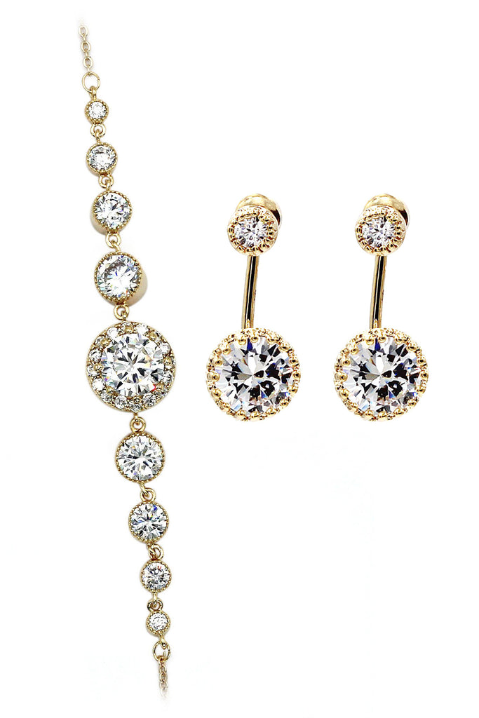 golden crystal earring bracelet set