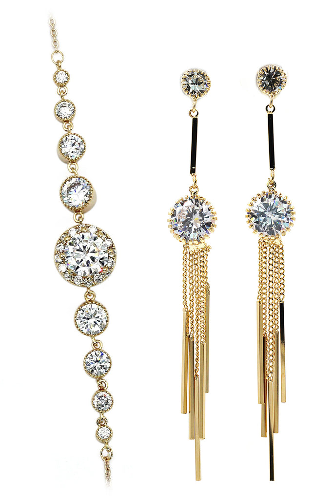 fashion round crystal gold bracelet earring set