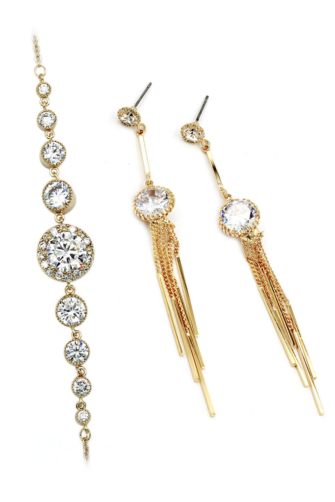 fashion round crystal gold bracelet earring set