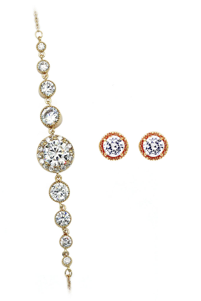 gold round crystal earring bracelet set
