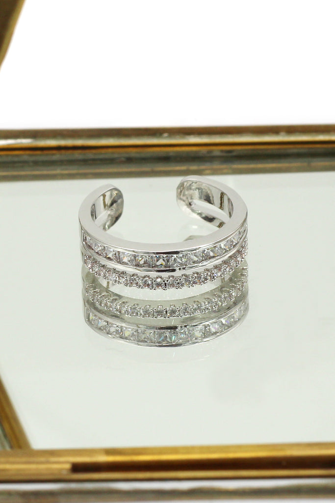 micro pave small crystal silver ring