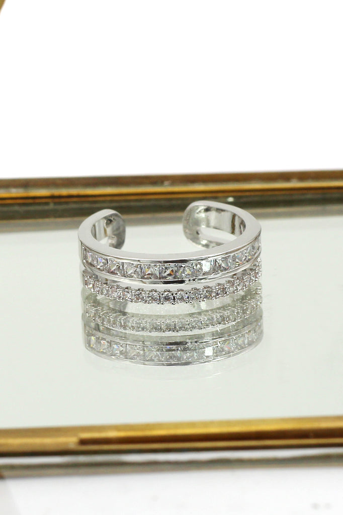 micro pave small crystal silver ring