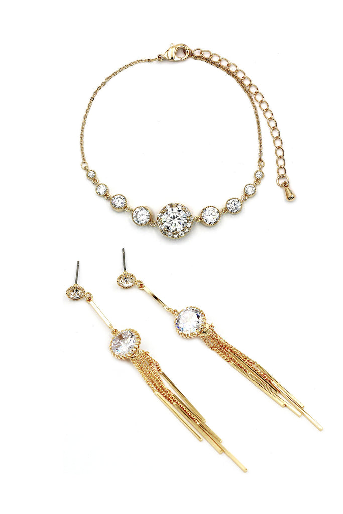 fashion round crystal gold bracelet earring set