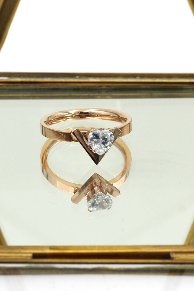 fashion rose gold crystal heart ring