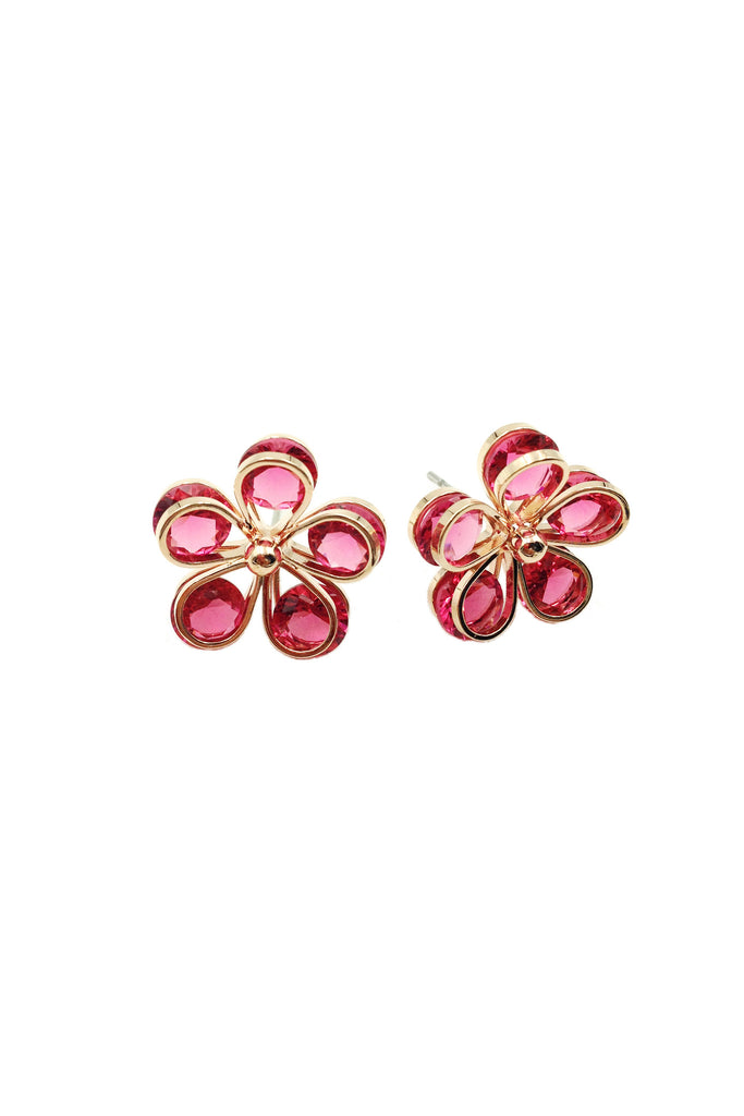 Sweet pink flowers crystal earring