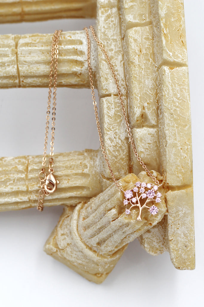 pink crystal tree pendant necklace