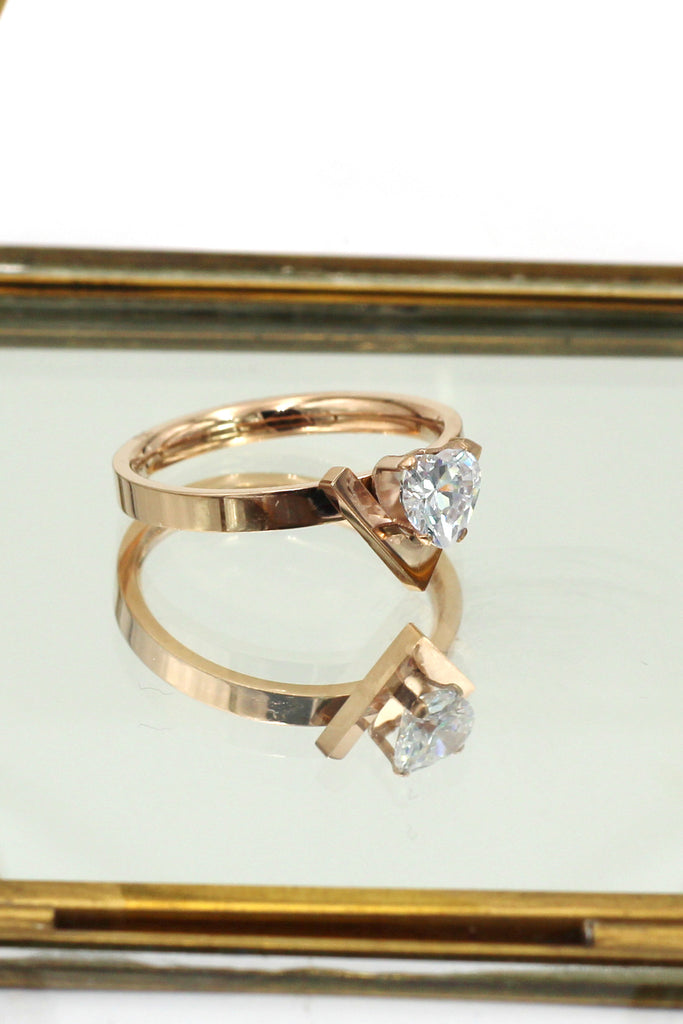fashion rose gold crystal heart ring