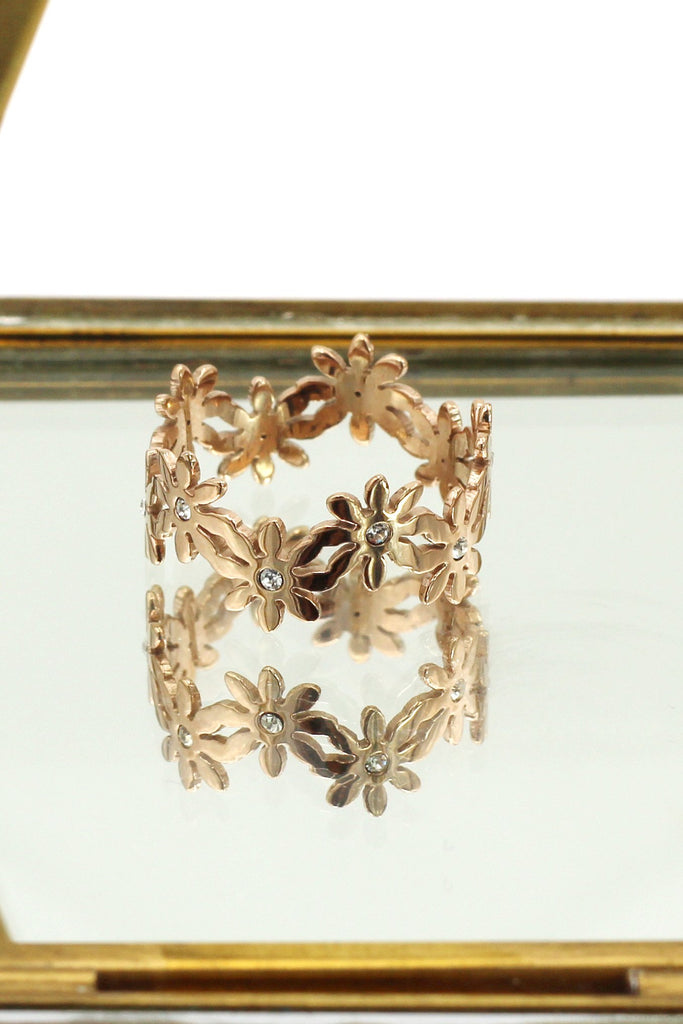 rose gold flower ring earring set