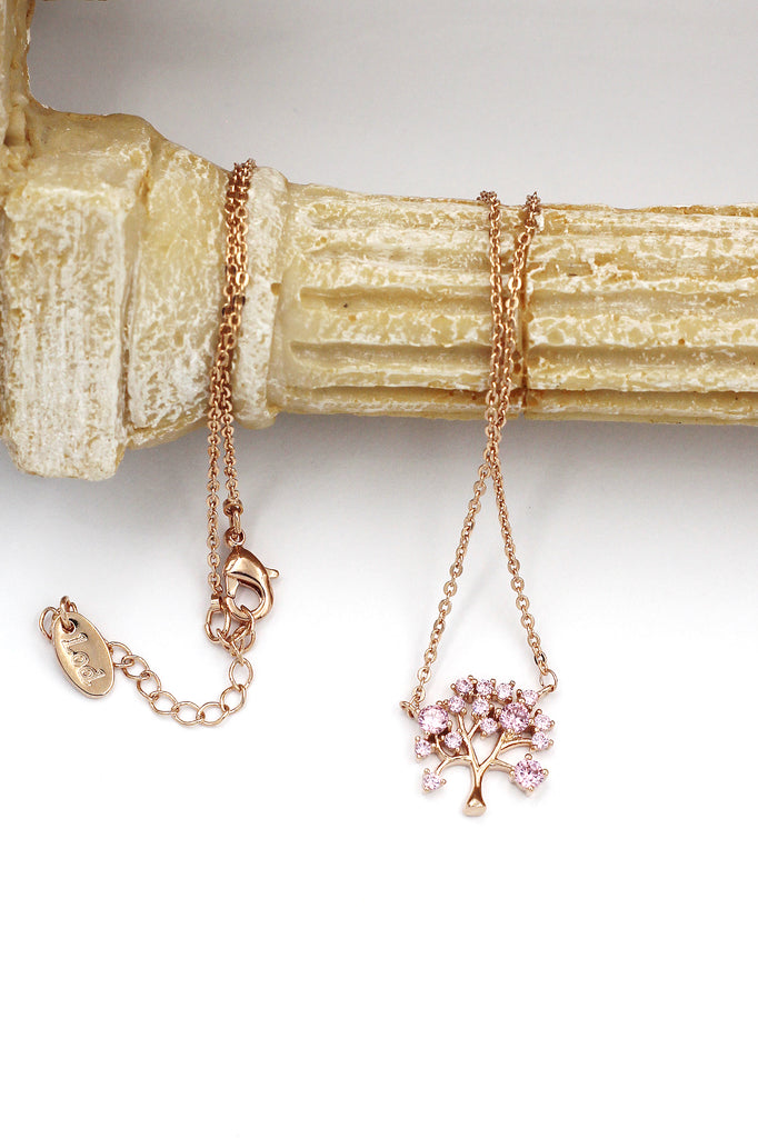 pink crystal tree pendant necklace