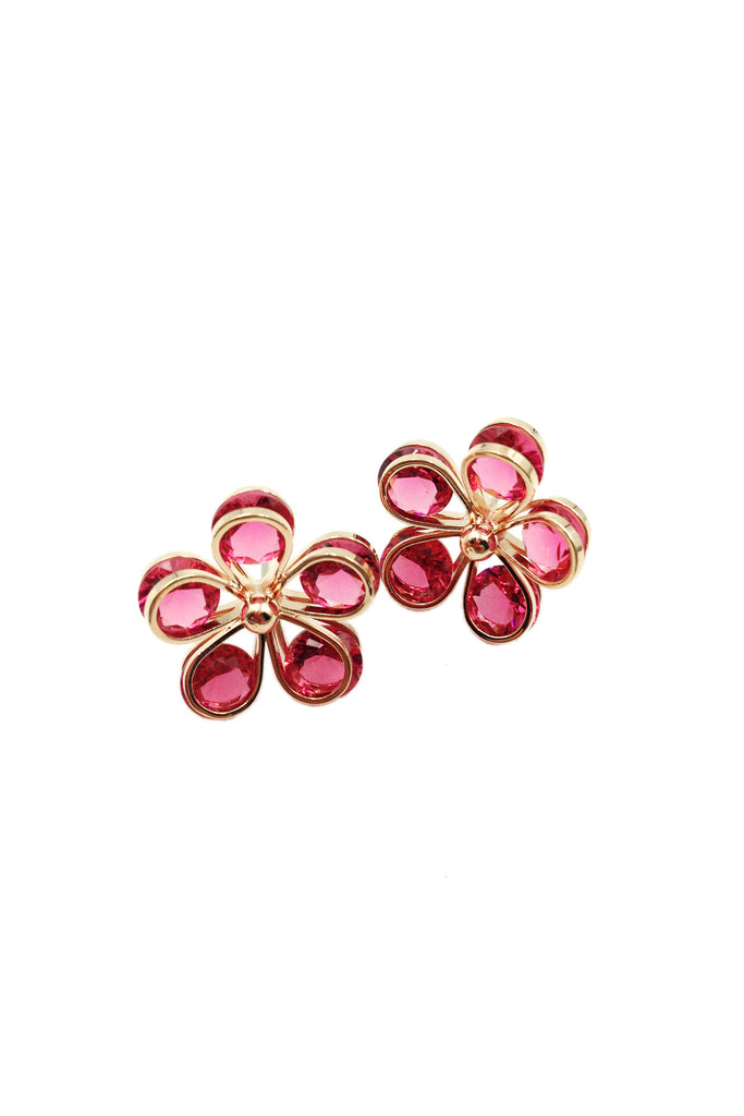 Sweet pink flowers crystal earring