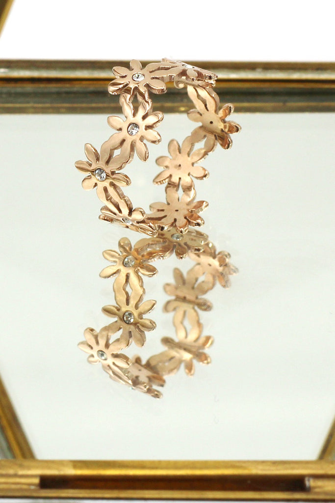 rose gold flower ring earring set