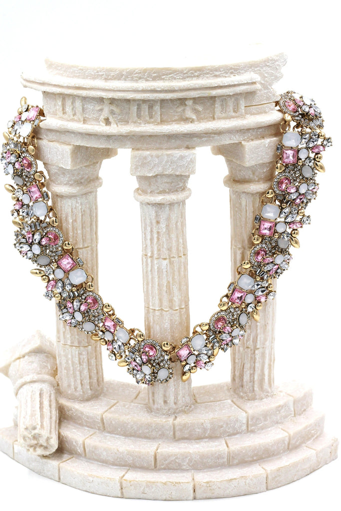 cute pink crystal earrings necklace set