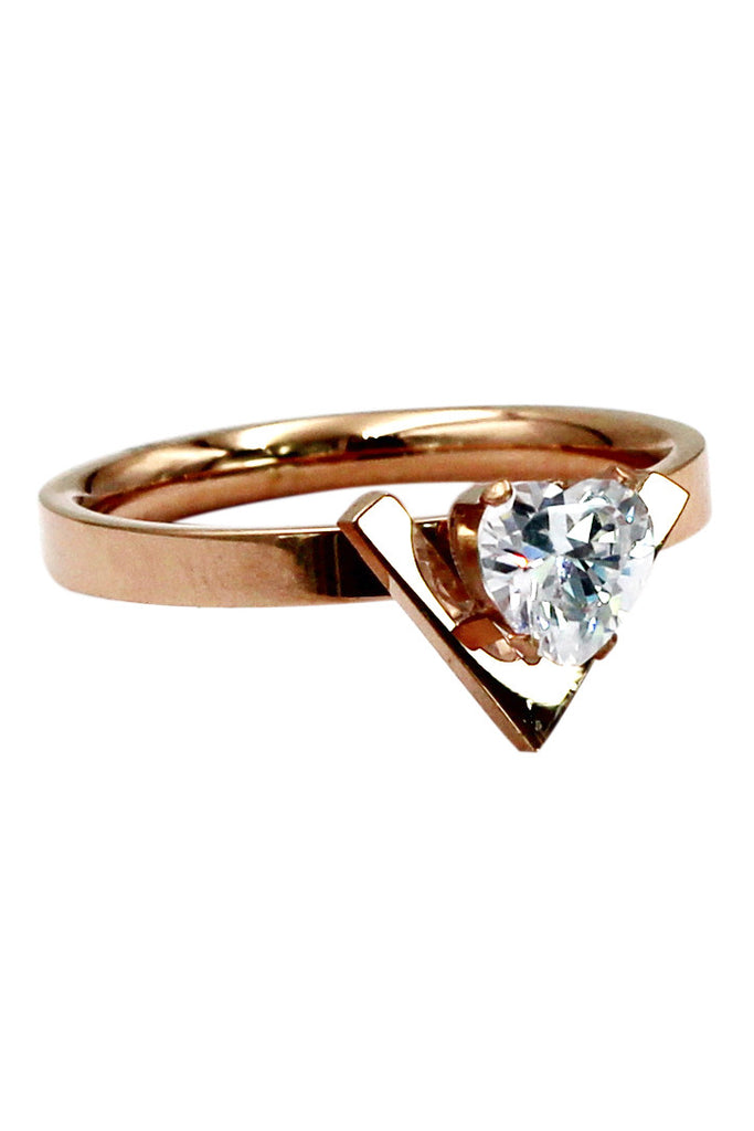 fashion rose gold crystal heart ring