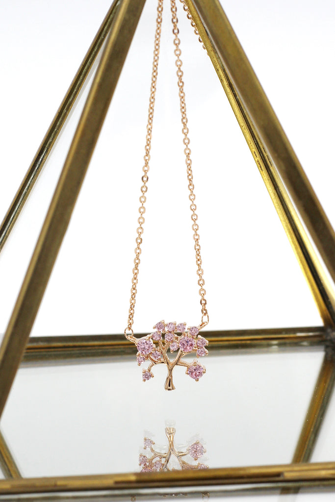 pink crystal tree pendant necklace