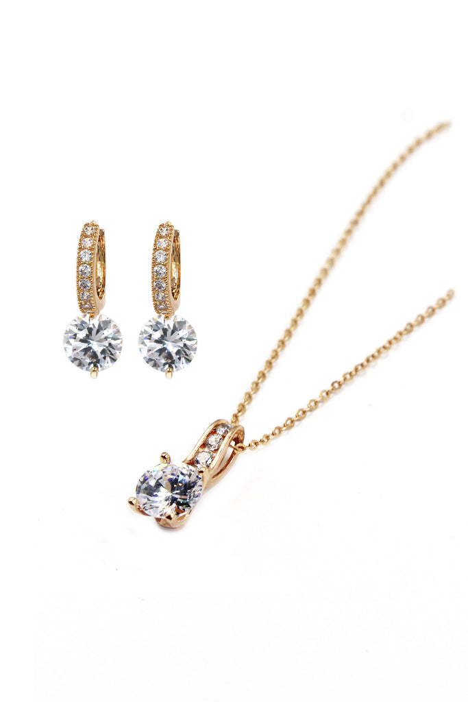 fashion rose gold crystal earrings necklace set