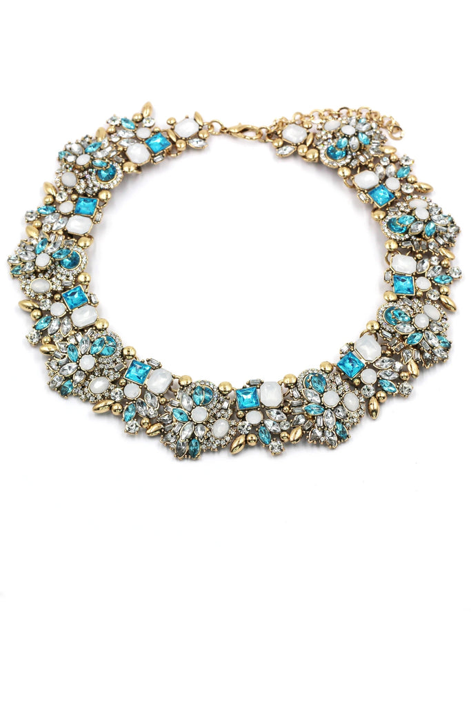 noble colorful crystal flower earrings necklace set