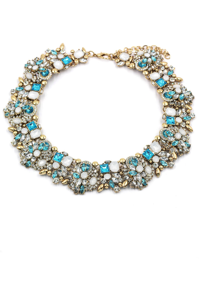 noble blue crystal flower necklace earring set
