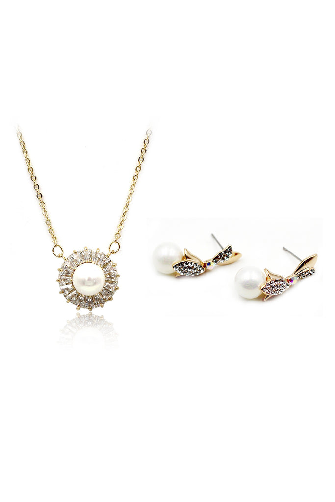 elegant crystal pearl earrings necklace set