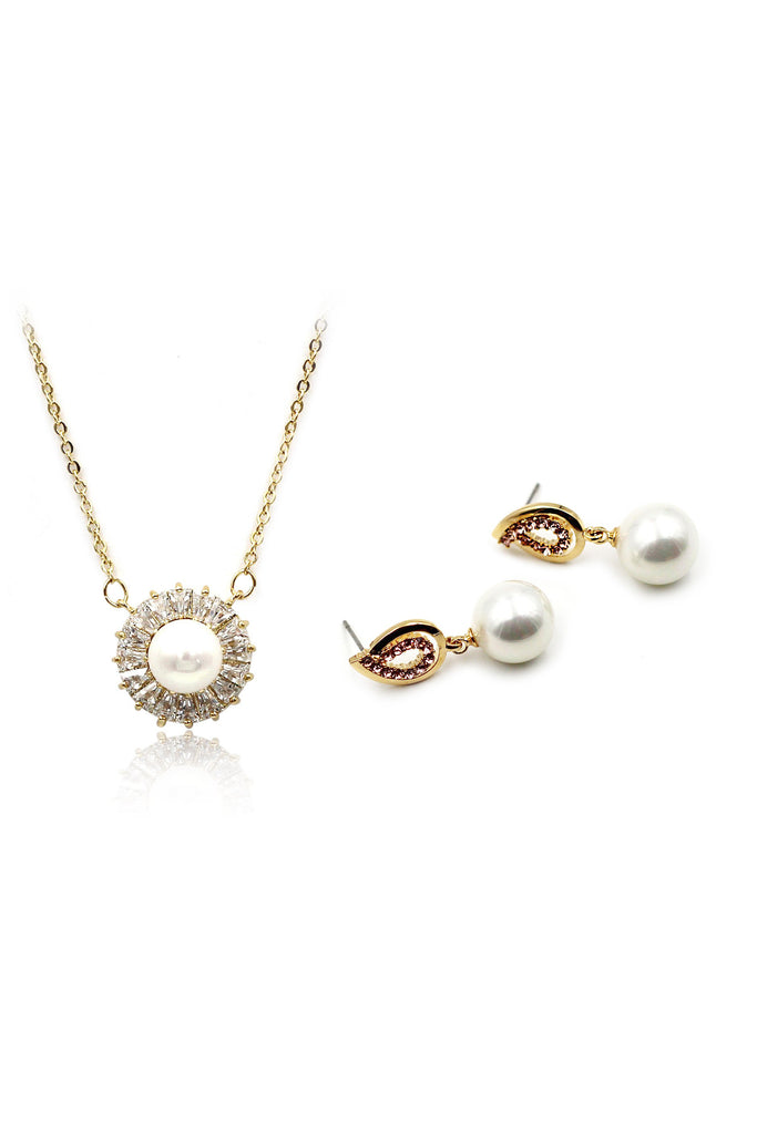 striped crystal pearl necklace earring set