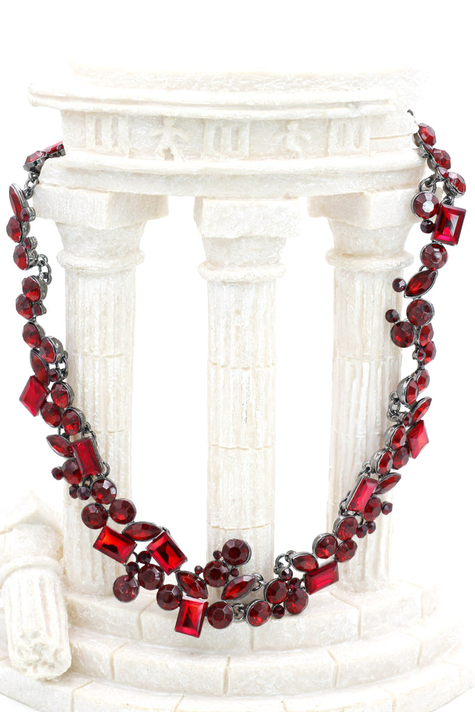 fashion all red square round crystal necklace