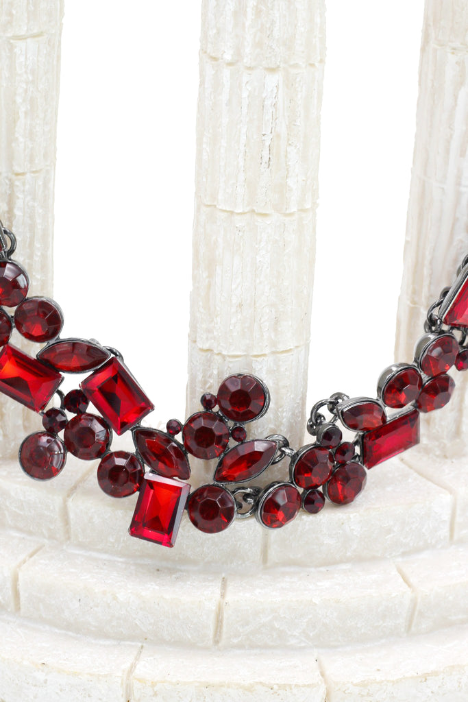 fashion all red square round crystal necklace