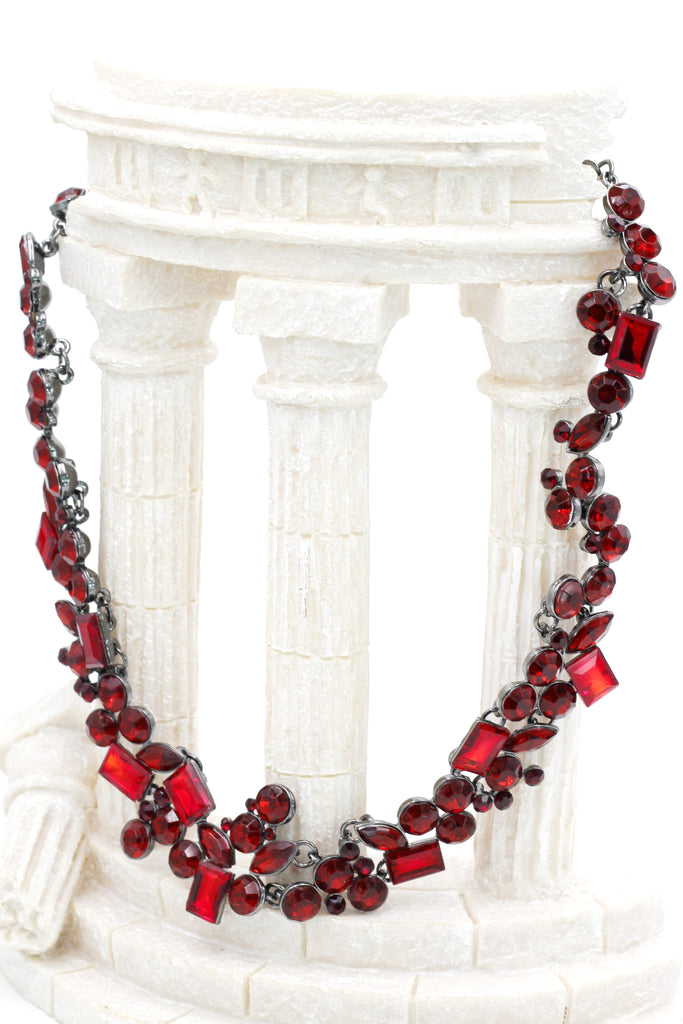 fashion all red square round crystal necklace