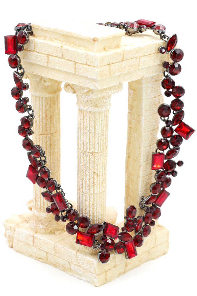 fashion all red square round crystal necklace