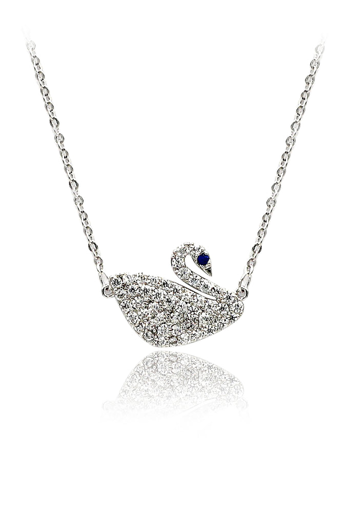delicate blue eyes crystal swan necklace long earrings set