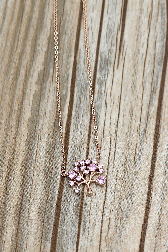 pink crystal tree pendant necklace