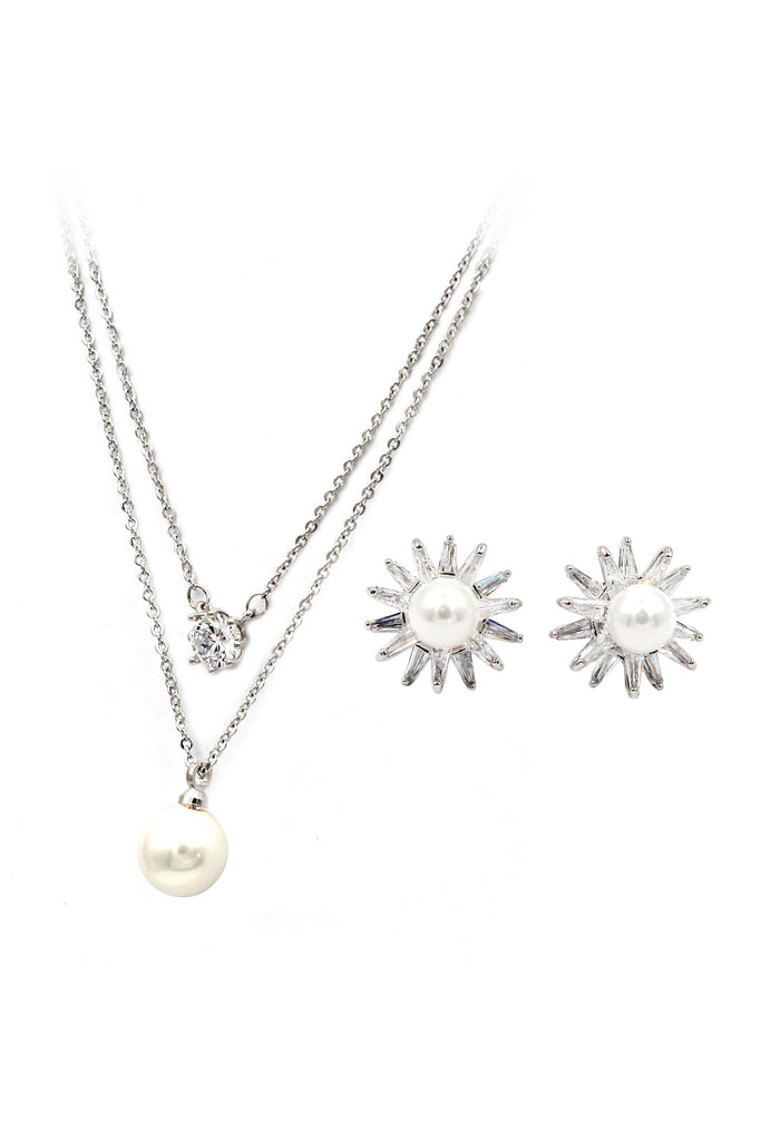small daisy crystal pearl earring necklace set