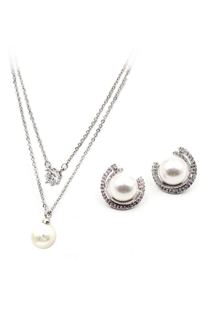 big round crystal pearl earring necklace set