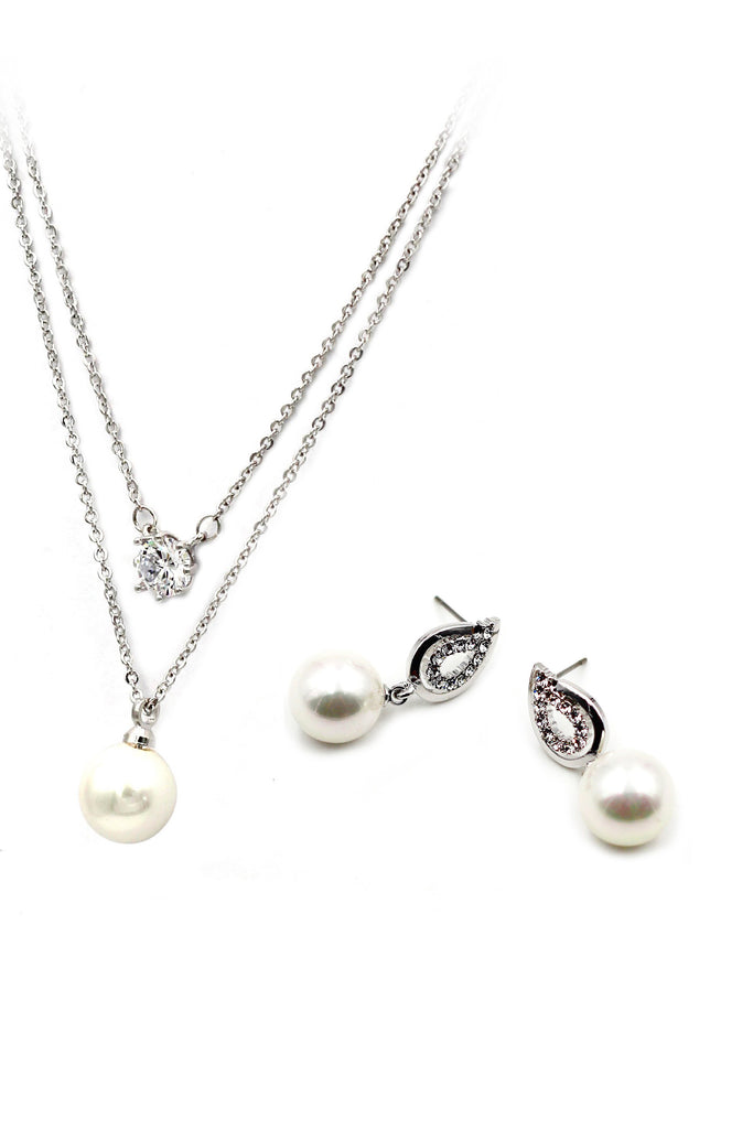 fine pearl crystal necklace earring set