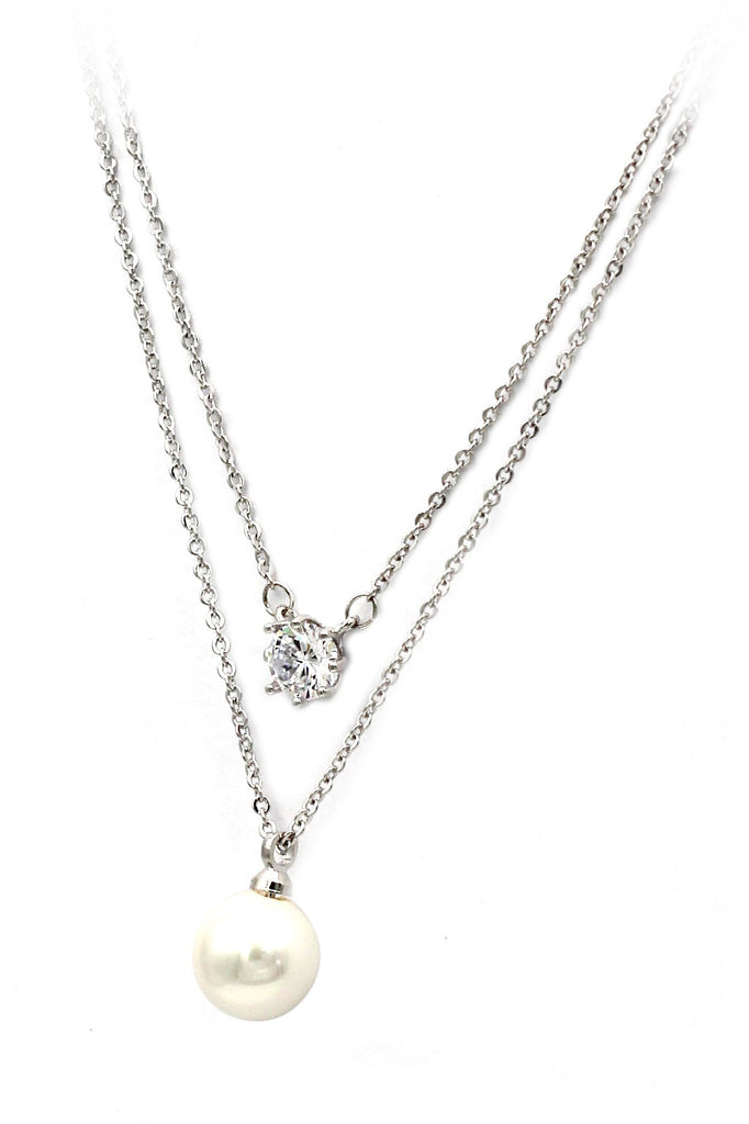 delicate double strand pearl necklace ring set