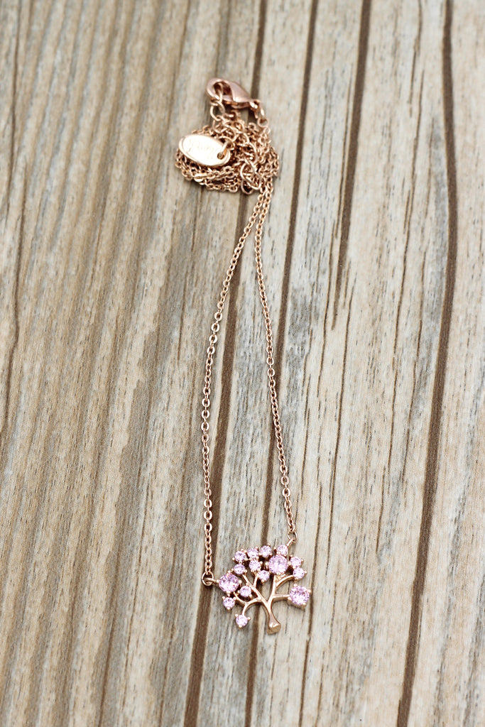 pink crystal tree pendant necklace