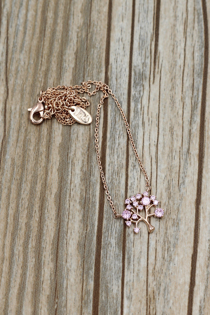 pink crystal tree pendant necklace