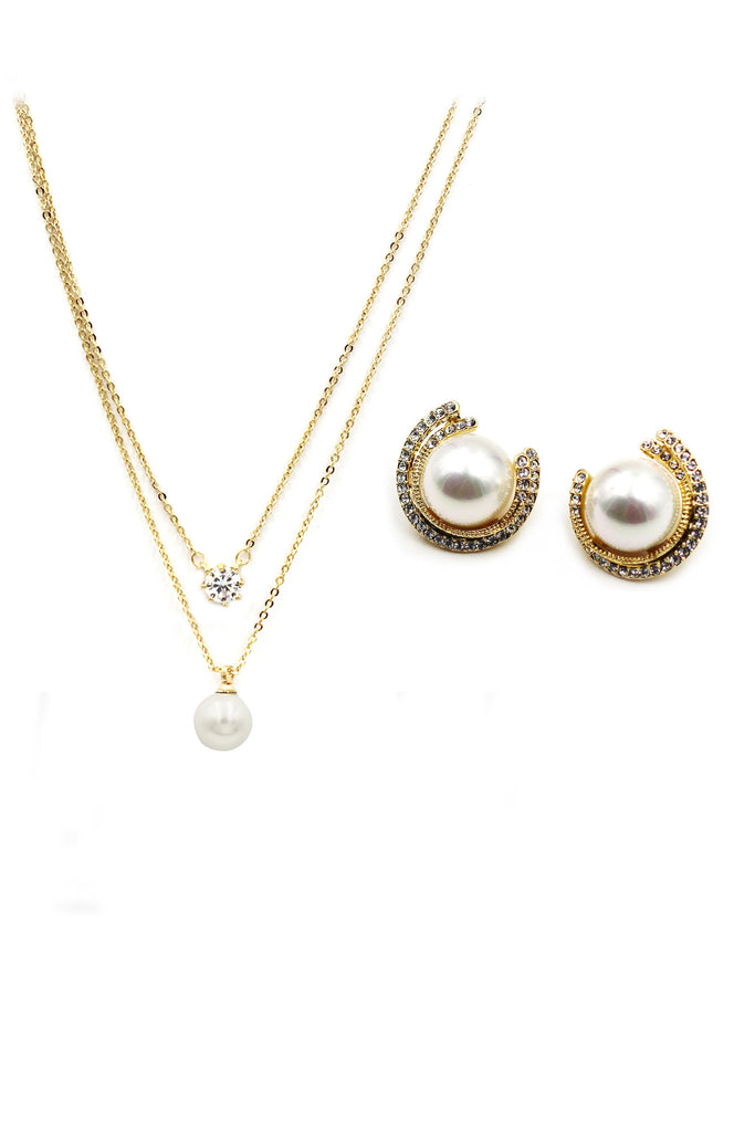 big round crystal pearl earring necklace set
