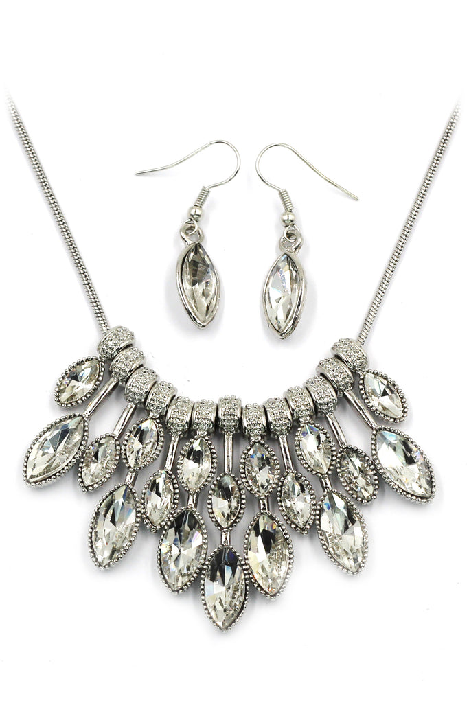fashion colorful crystal necklace earrings silver sets