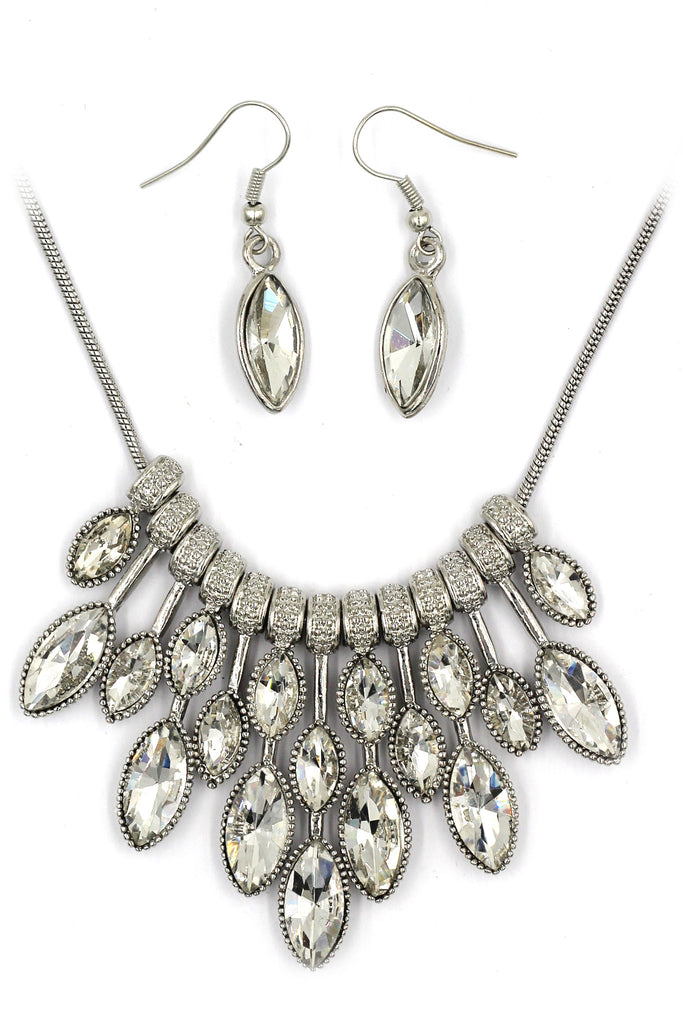 fashion colorful crystal necklace earrings silver sets