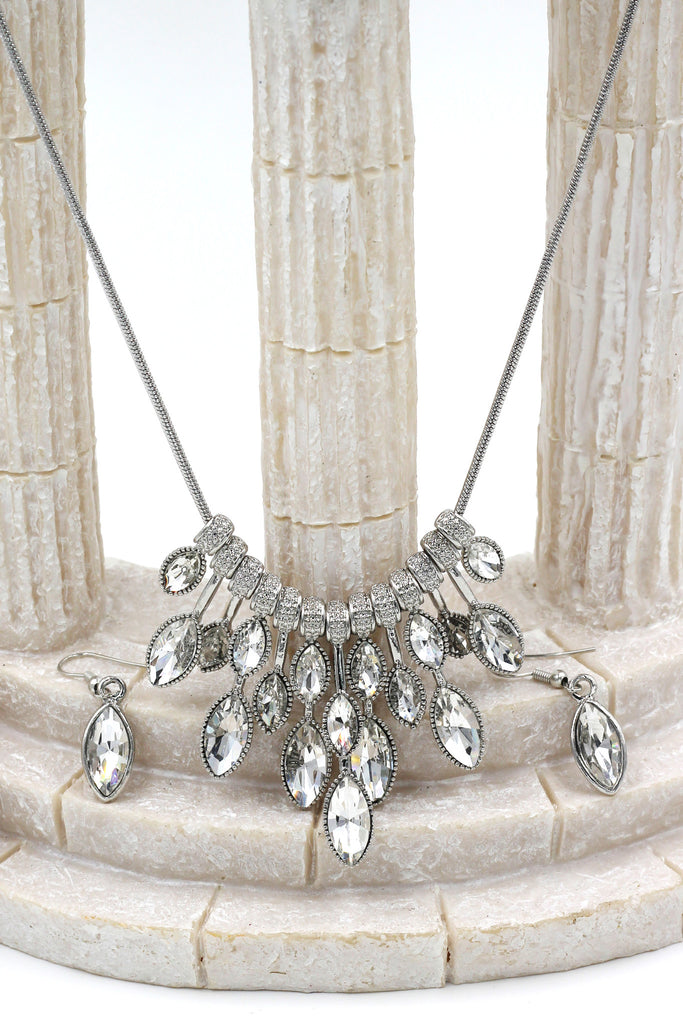 fashion colorful crystal necklace earrings silver sets