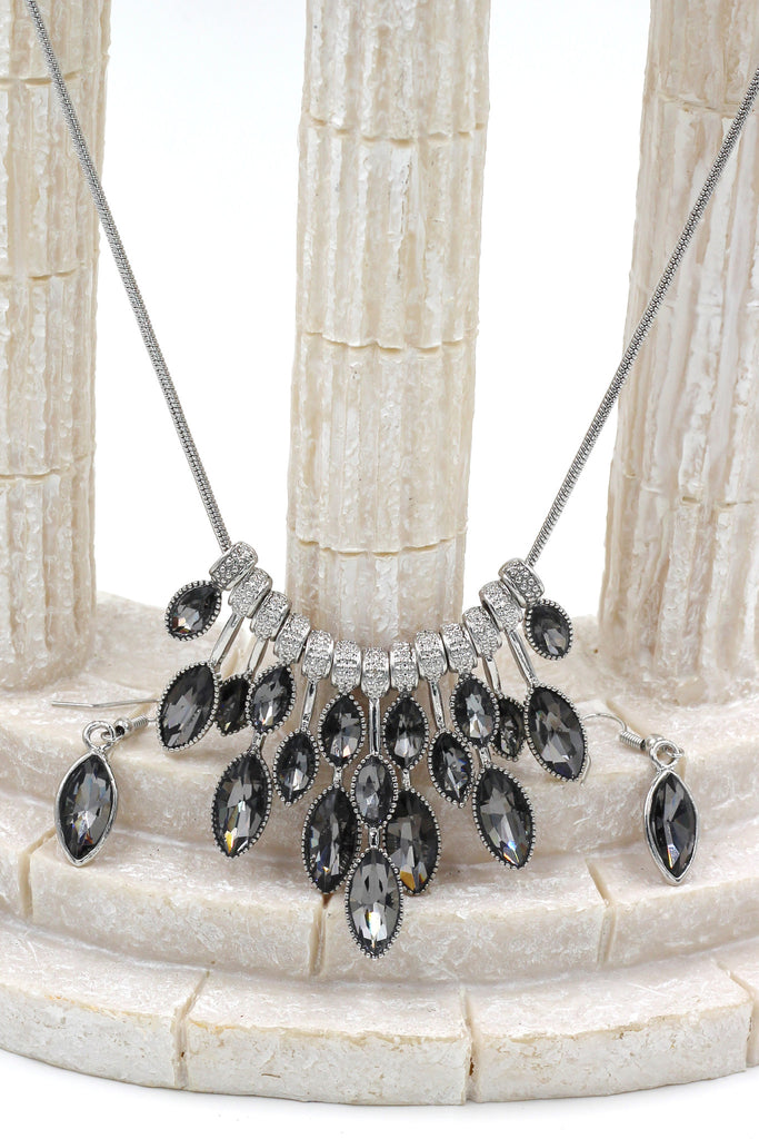 fashion colorful crystal necklace earrings silver sets