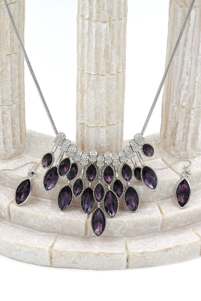 fashion colorful crystal necklace earrings silver sets