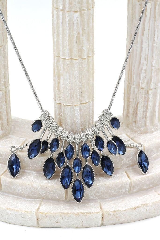 fashion colorful crystal necklace earrings silver sets
