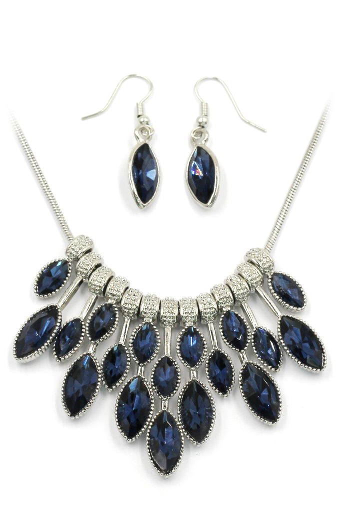 fashion colorful crystal necklace earrings silver sets