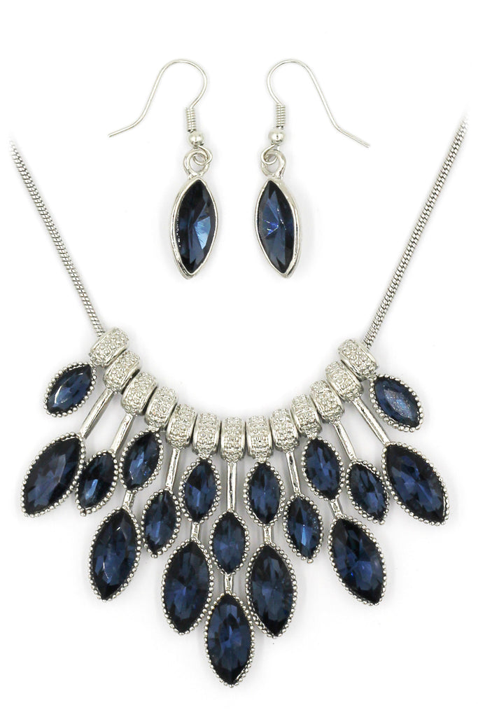 fashion colorful crystal necklace earrings silver sets