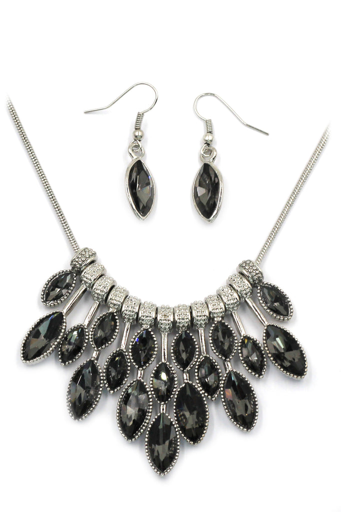 fashion colorful crystal necklace earrings silver sets