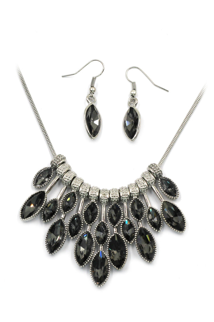 fashion colorful crystal necklace earrings silver sets