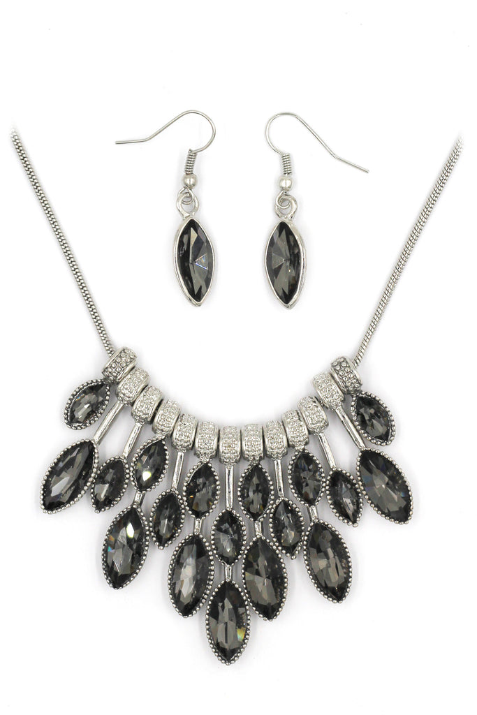fashion colorful crystal necklace earrings silver sets