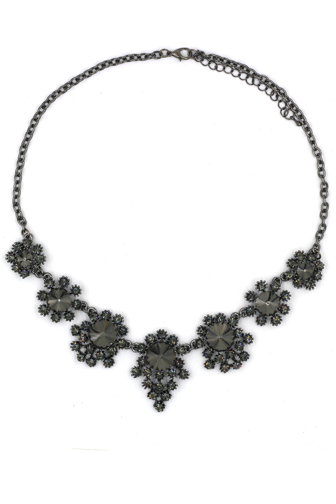 noble flower crystal necklace earrings black set