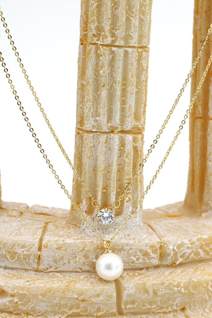 golden crystal pearl earrings necklace set