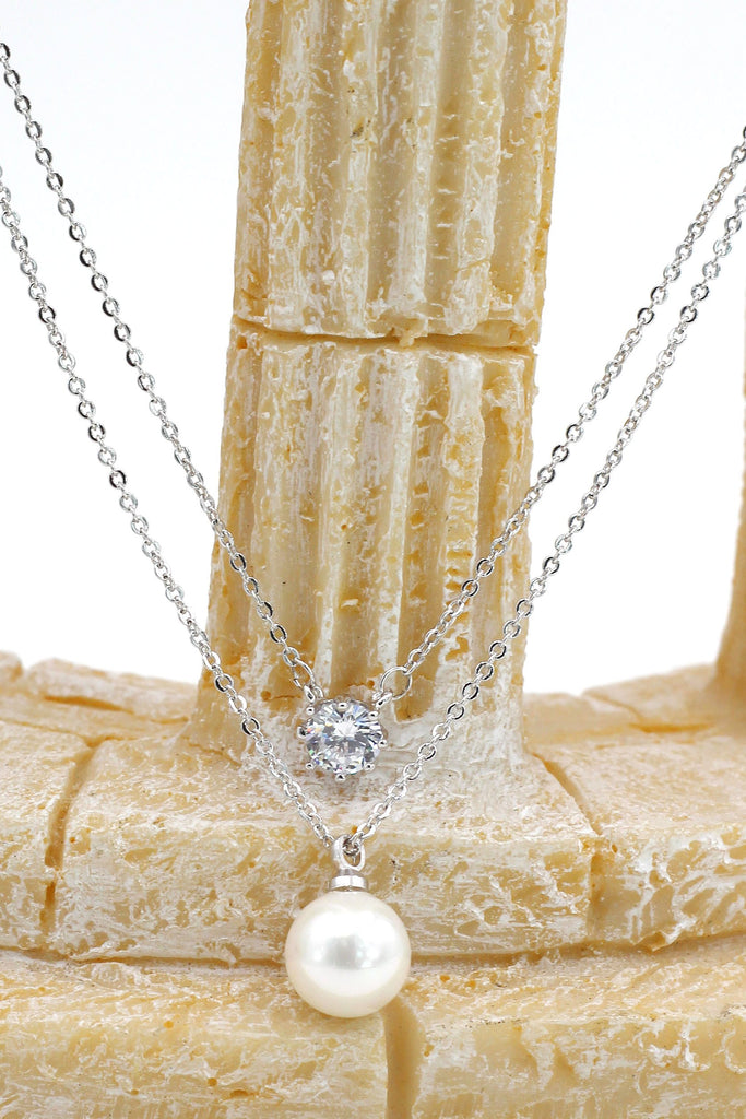 delicate double strand pearl necklace ring set